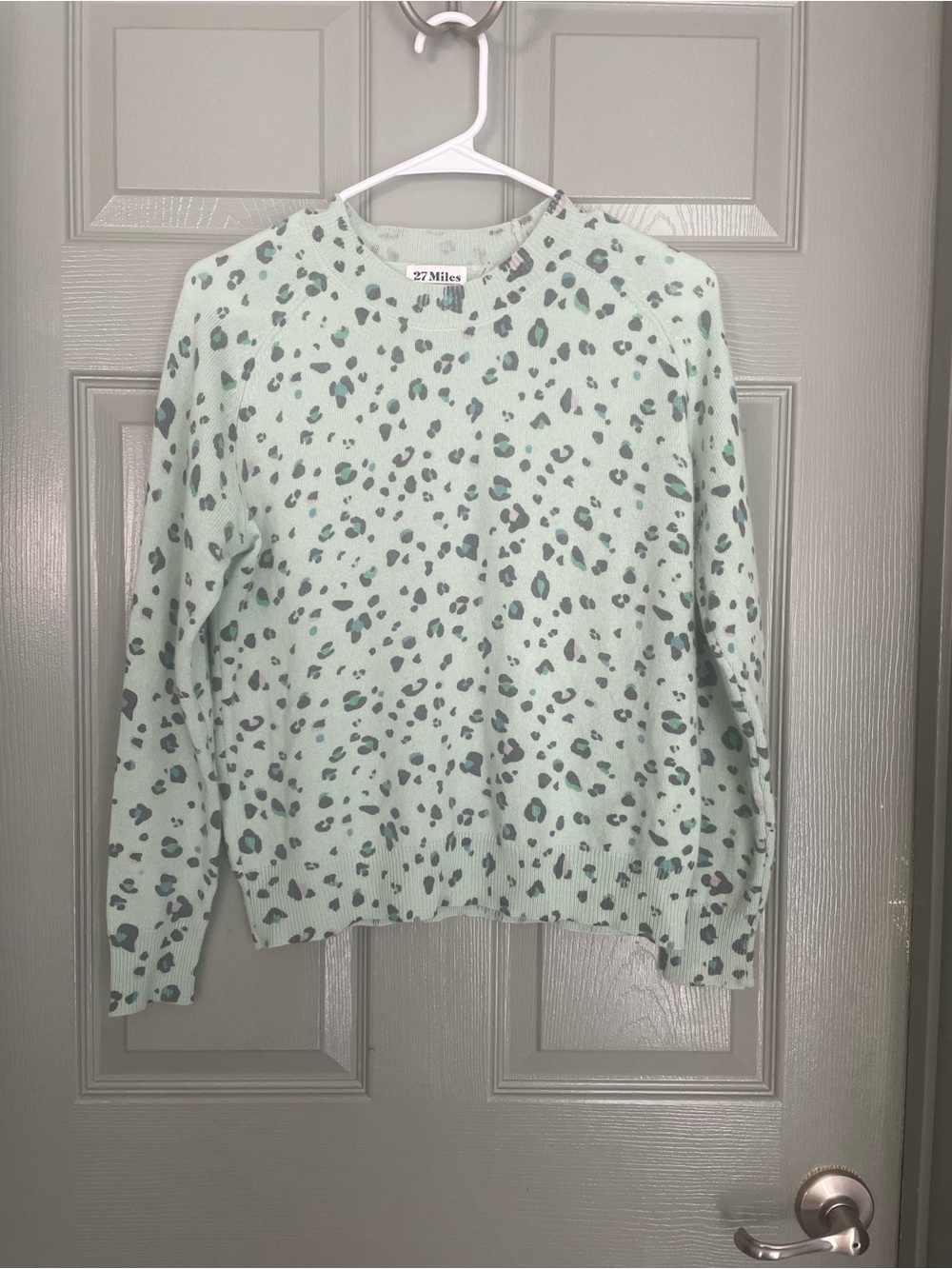 27 Miles Mint Leopard Crewneck Sweater Cashmere